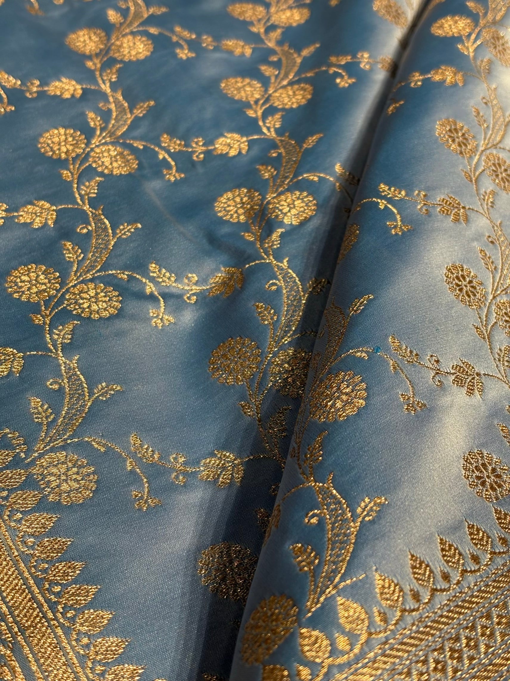 Nile Blue  Cross Satin Katan Silk Saree SK17