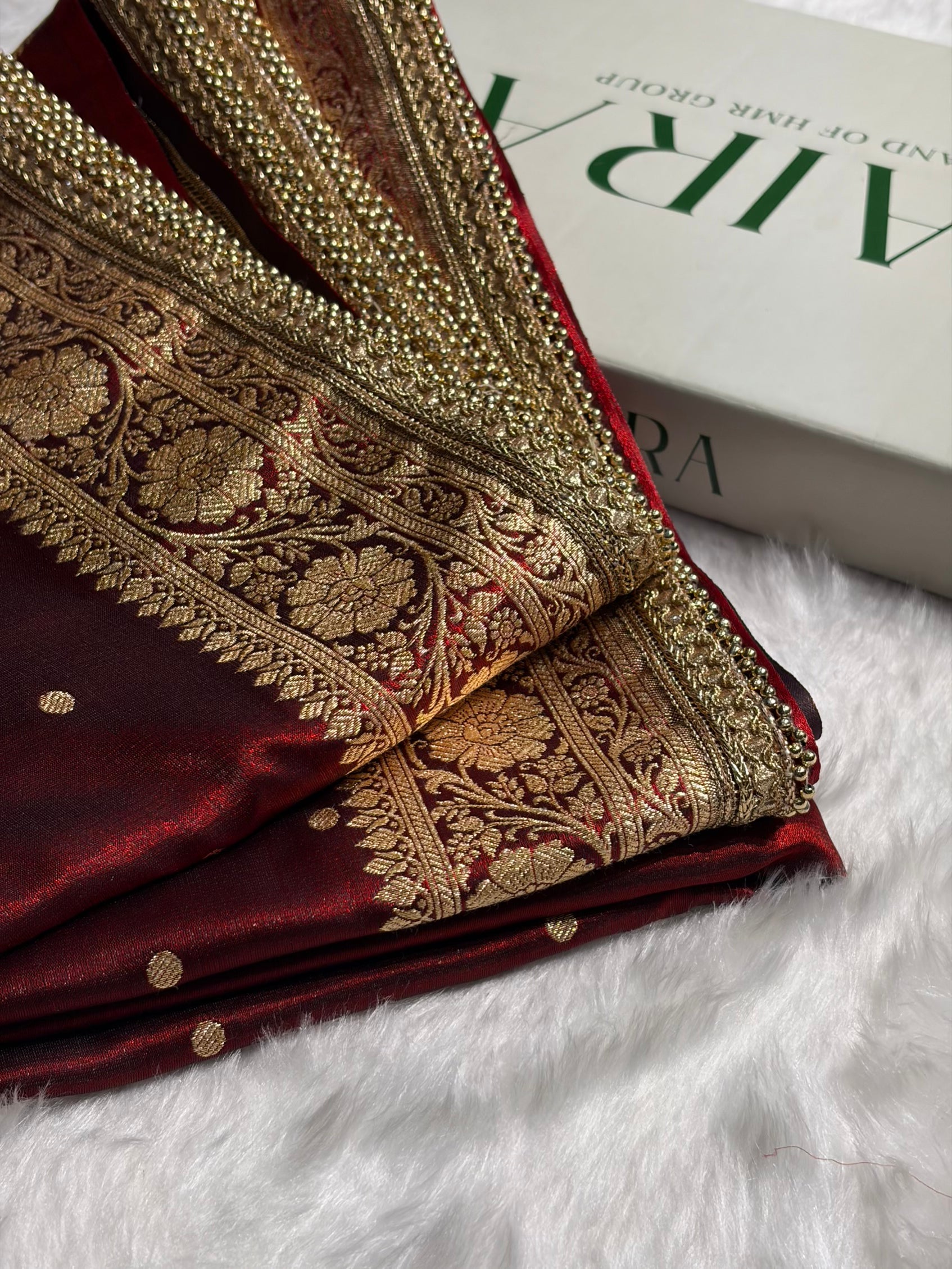 Satin Silk Dot Booti in Maroon Shades With Gotta Patti SSGP08