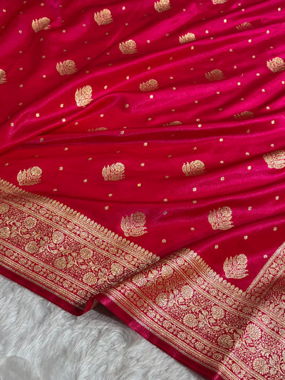 Banarasi Cross Rani Shades Booti Pattern Banarasi Satin Silk Saree SS59