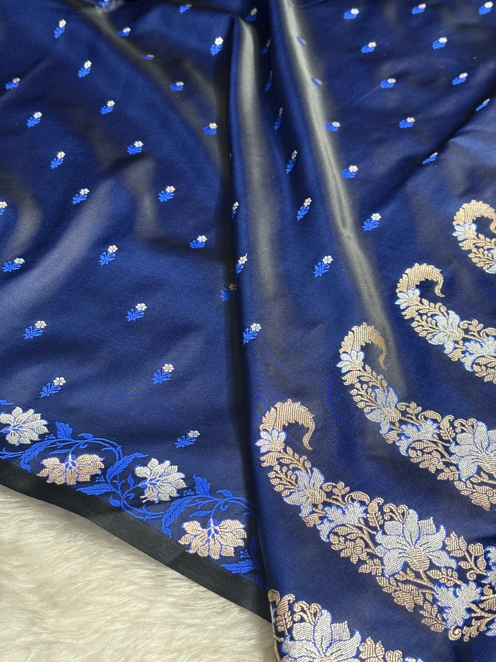 Navy Floral Boota With Floral Border Mashru Silk Saree MSM 78
