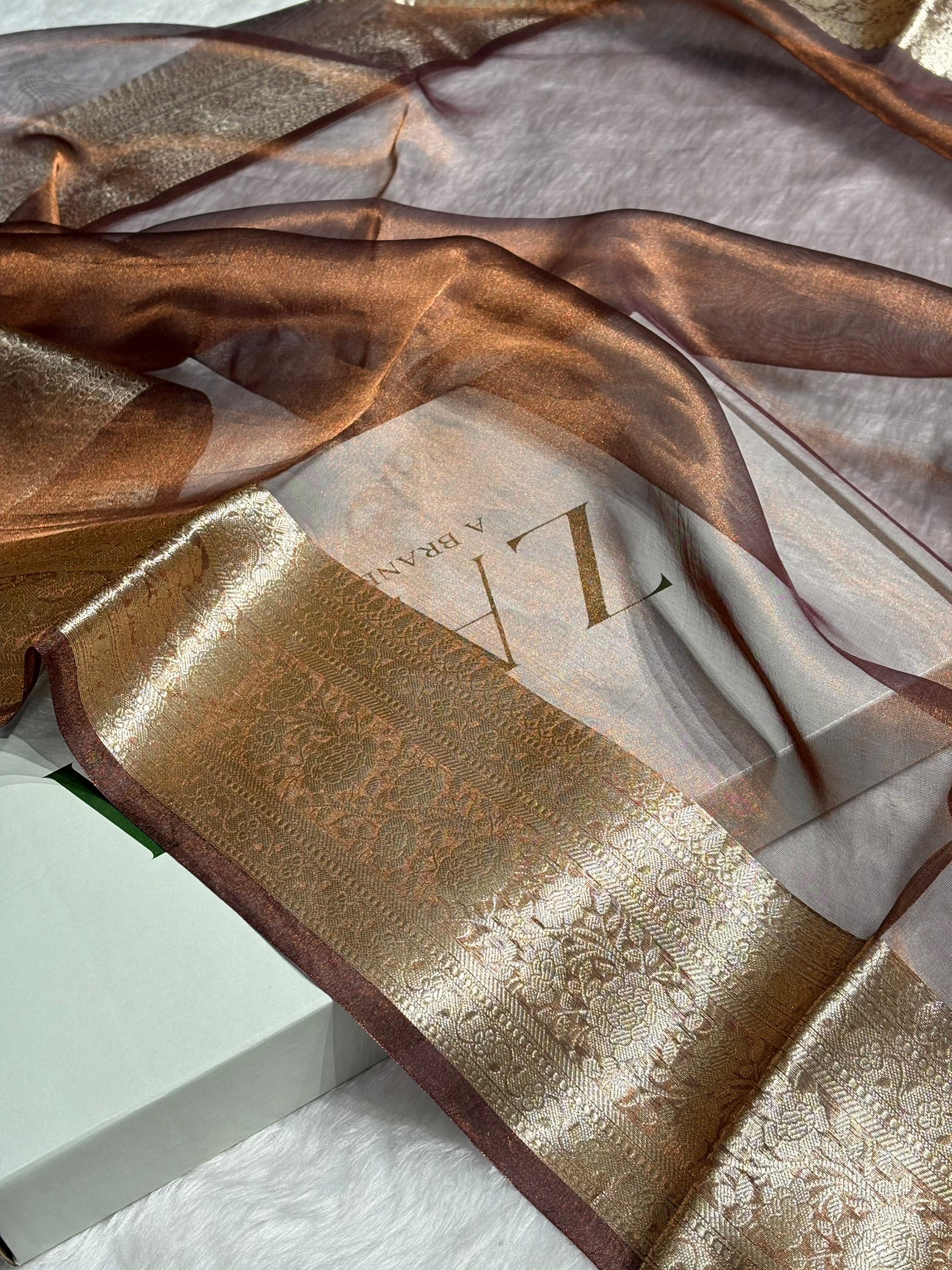 Chocolate Shades Pure Tissue Silk Saree with Brocade Blouse PT-08