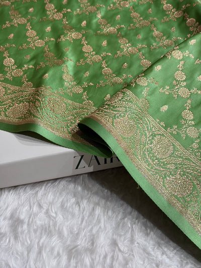 Banarasi Satin Katan Saree Jaal Pattern In Pista Shades SK133