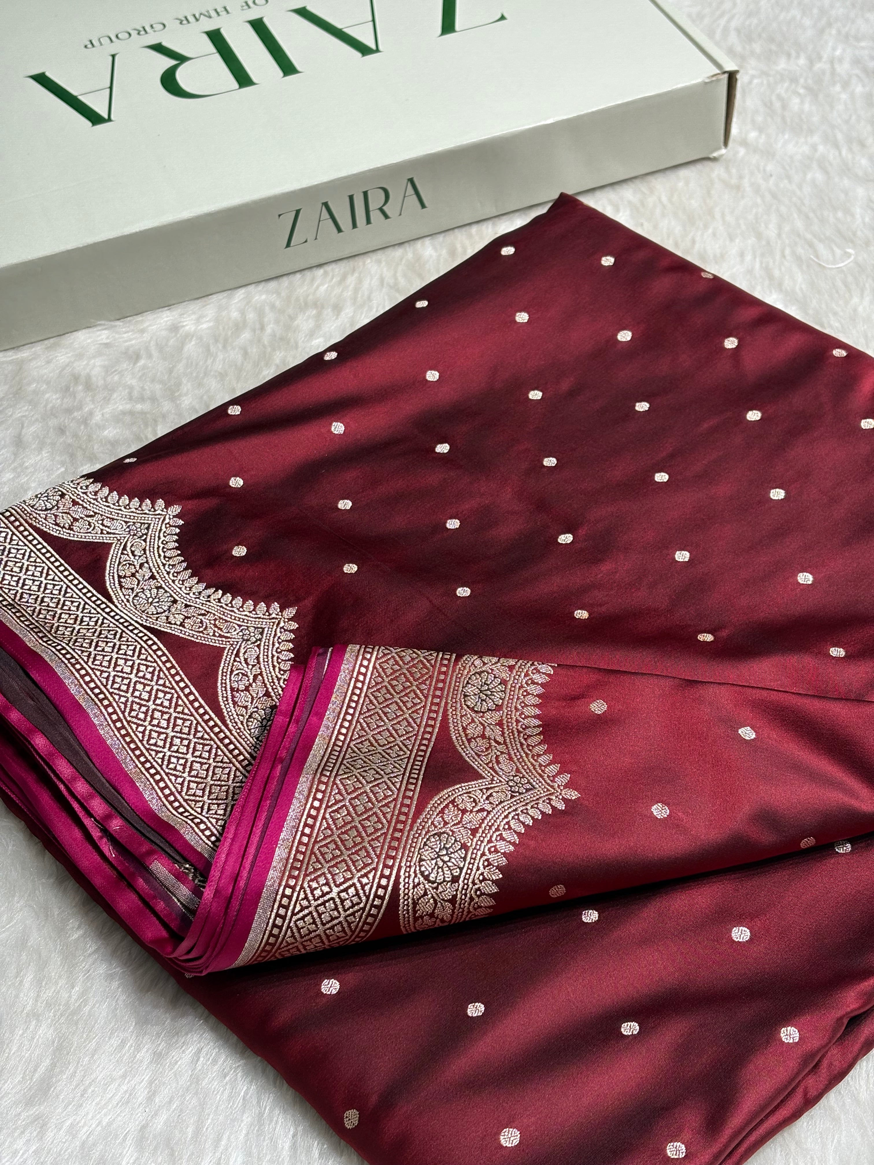 Maroon Shades Scallop Motif Booti Mashru Silk Saree MSM-56