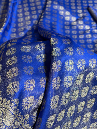 Banarasi Cross Royal Blue Shades Satin Tissue Silk Saree In Booti motif ST01