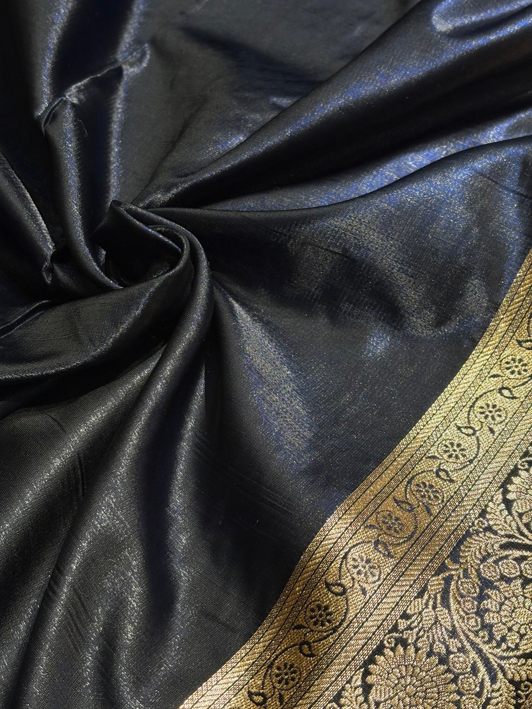 Ultra Light Weight Satin Silk Jaal in Dark Navy Blue Shades SS13