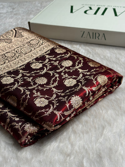 Ultra Light Weight Satin Silk Jaal in Maroon Shades SS13
