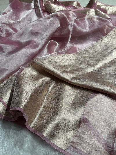 Baby Pink Shades Pure Tissue Silk Saree with Brocade Blouse PT-08