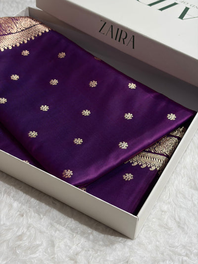 Banarasi Satin Katan Saree With Boota Pattern in Cross Wine Shades SK127