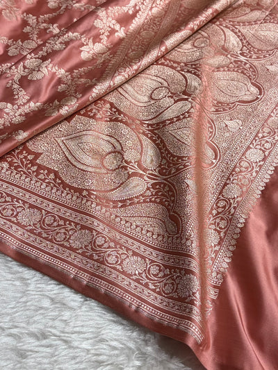 Peach Shades Banarasi With Floral Jaal Pattern Mashru Silk Saree MSM-130