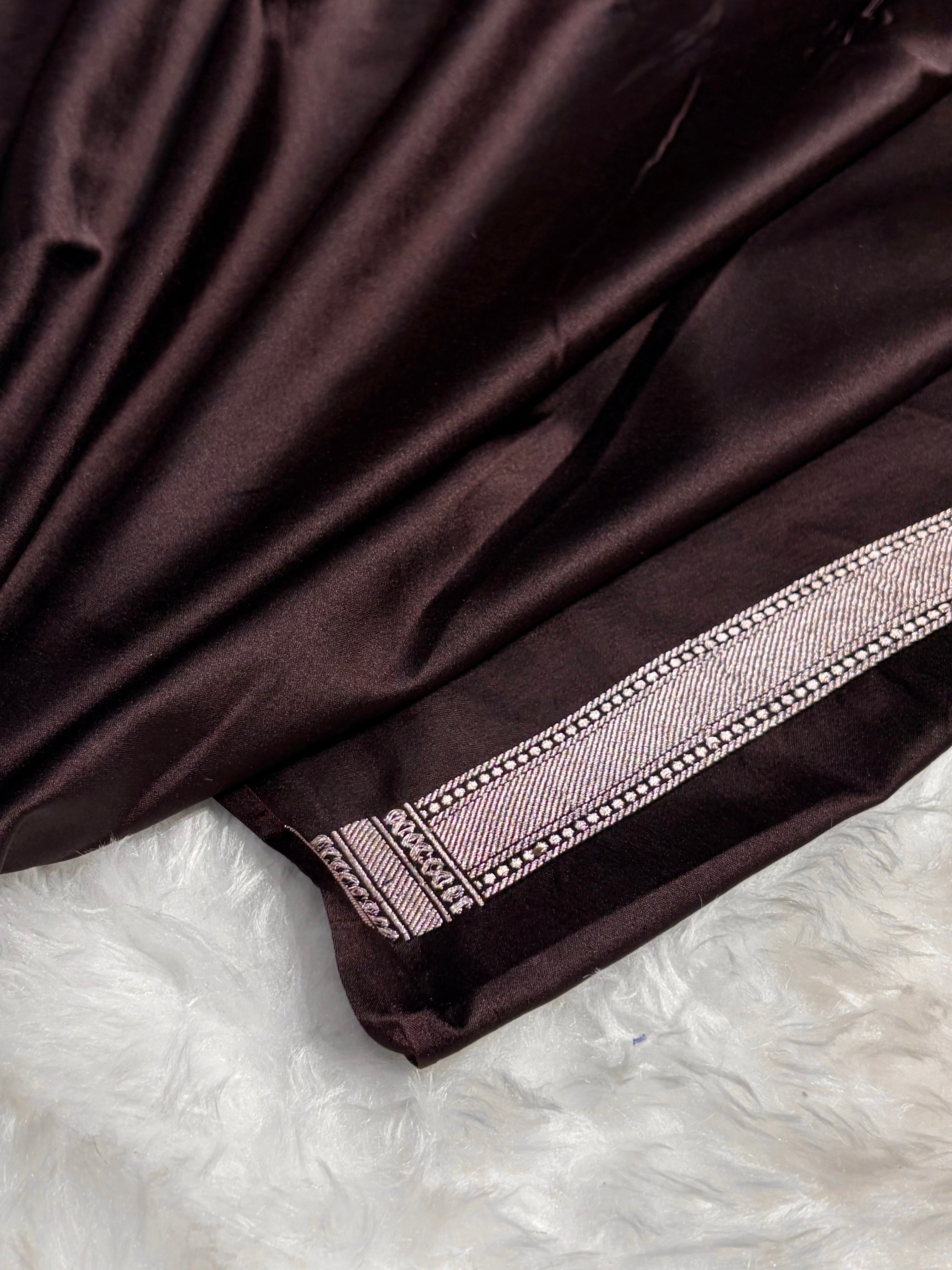 Dark Chocolate Shades Scallop Mashru Silk Saree MS20
