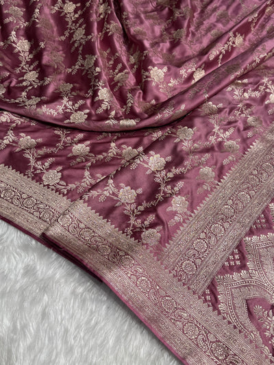 Mauve Banarasi Jaal Mashru Silk Saree MCS28