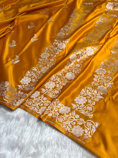 Mustard Boota With Floral Border Mashru Silk Saree MSM-90