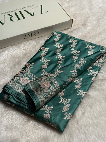 Sea Green Mashru Silk Saree Cross Pattern MS18
