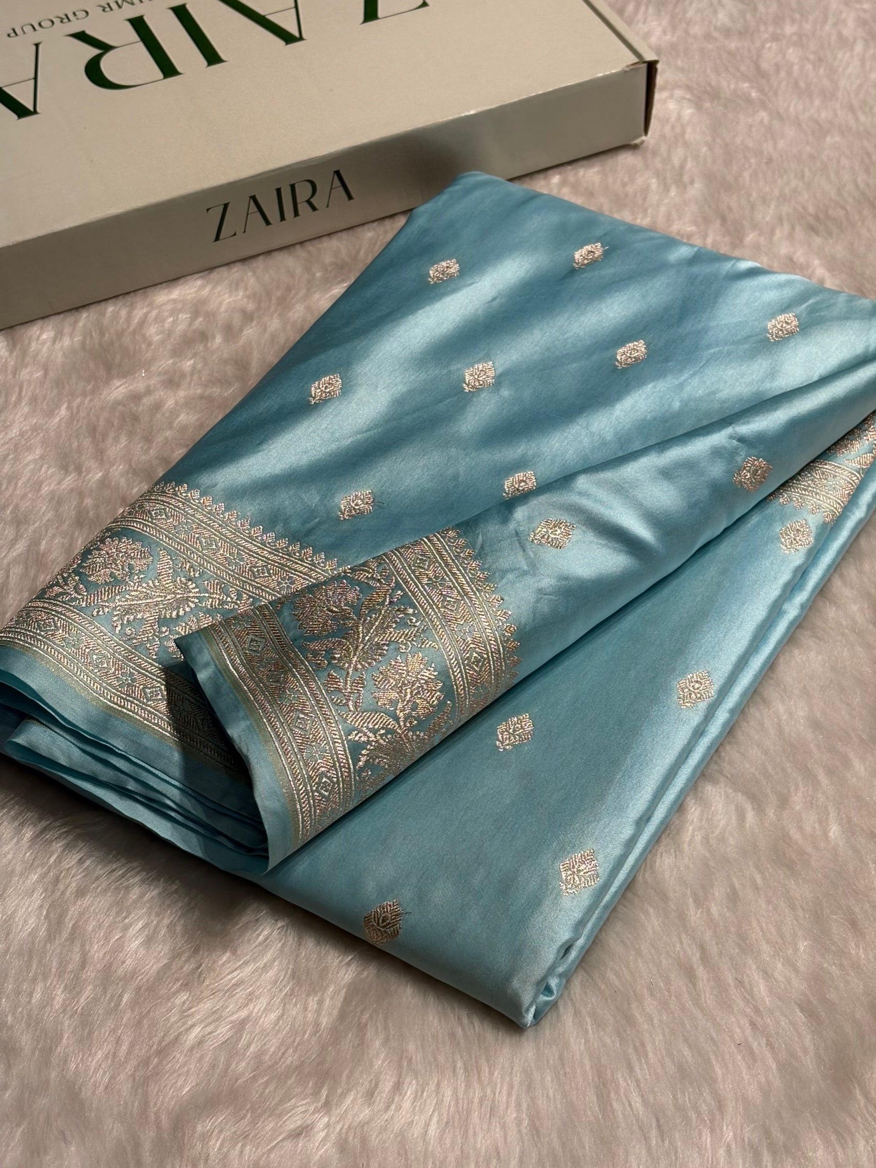 Sky Blue Booti Mashru Silk Saree MS62