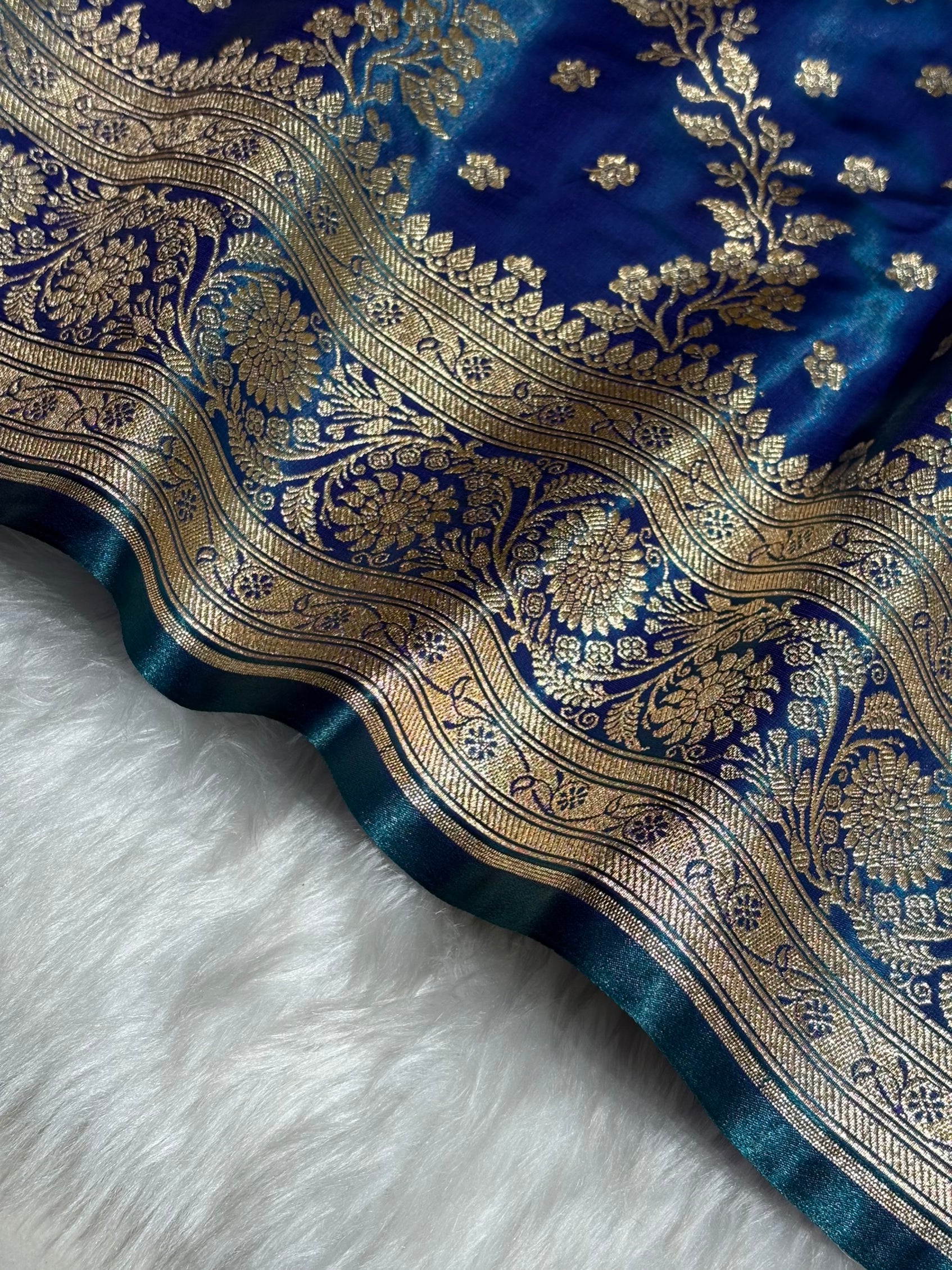 Satin Silk Saree Cross with Booti in Peacock Shades SS24