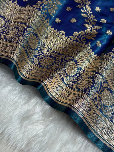 Satin Silk Saree Cross with Booti in Peacock Shades SS24