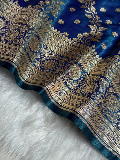 Satin Silk Saree Cross with Booti in Peacock Shades SS24