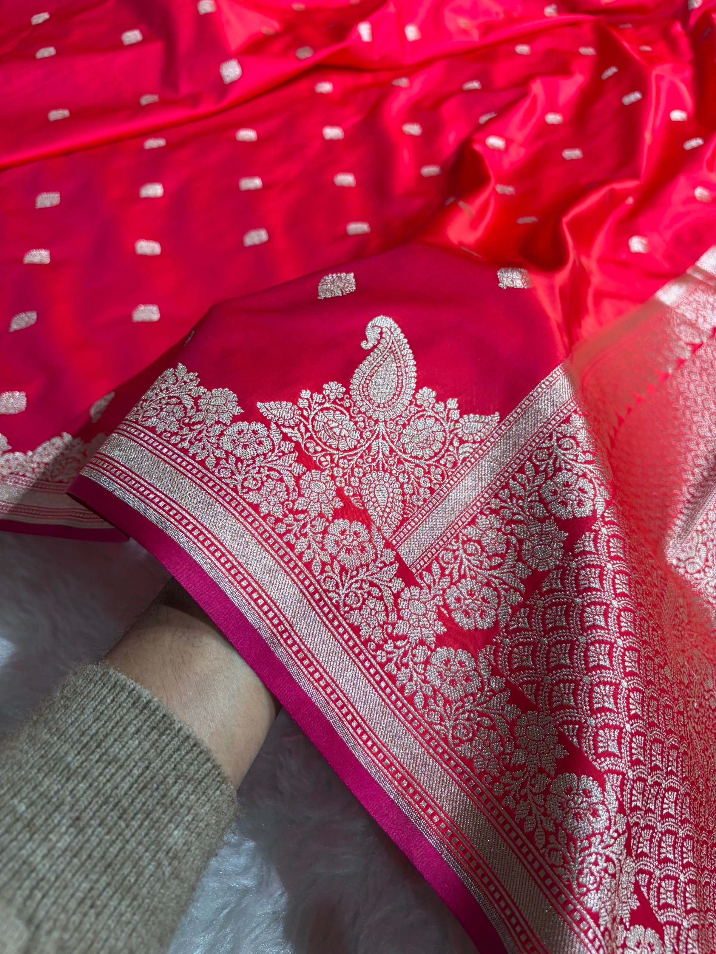 Banarasi Cross Red Shades Floral Boota Mashru Silk Saree MSM-60