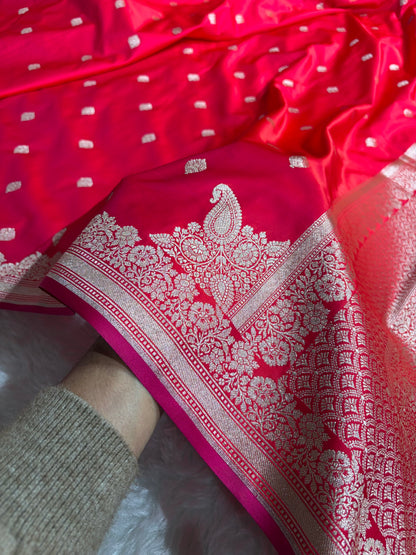 Banarasi Cross Red Shades Floral Boota Mashru Silk Saree MSM-60