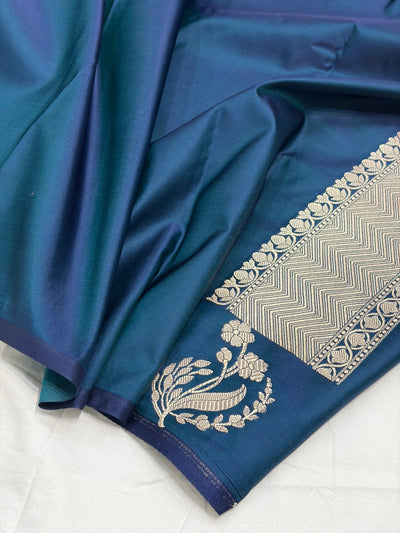 German Blue Shade With Booti Pattern Mashru Silk Saree