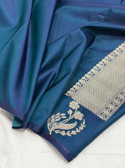 German Blue Shade With Booti Pattern Mashru Silk Saree