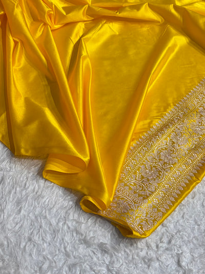 Banarasi Floral Booti Pattern in Yellow With Minakari Shades Floral Mashru Silk Saree MCS103