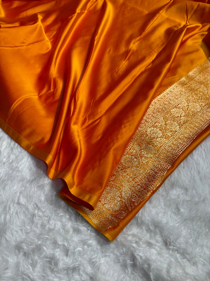 Fire Gold Floral Boota Pattern Satin Katan Silk Saree SK72