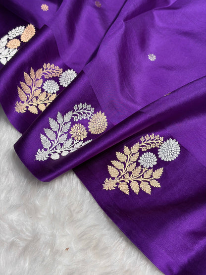 Purple Shade Handwoven Kaduwa Pure Katan Raw Mango Silk RM-05