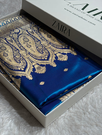 Banarasi Peacock Shades Booti Pattern Banarasi Satin Silk Saree SS62