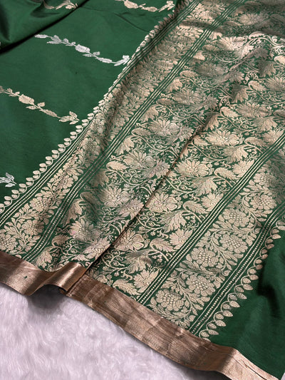 Bottle Green Shades Handwoven Pure Paper Silk RM-39