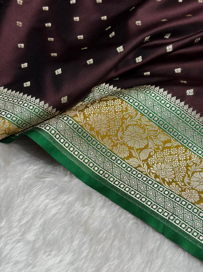 Contrast Dark Wine With Mustard Floral Border Mashru Silk Saree MSM-99