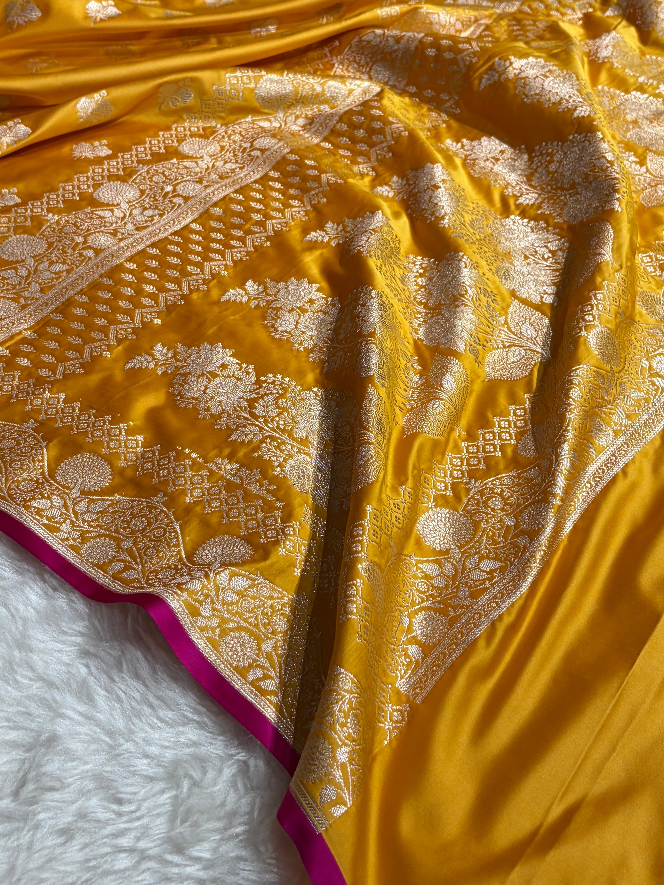 Mustard Shades Banarasi Boota Pattern Floral Mashru Silk Saree MSM-115