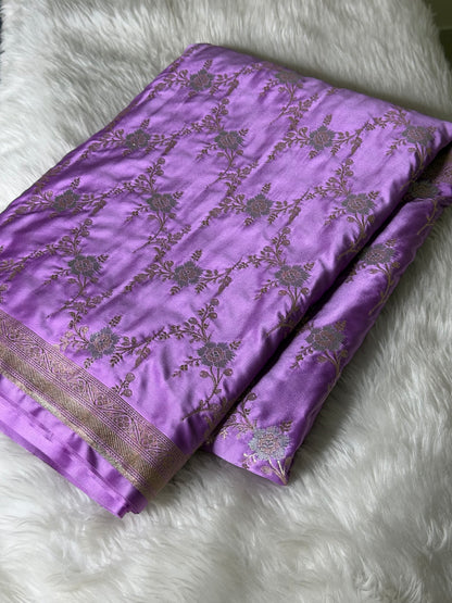 Lavender Minakari Jaal Mashru Silk Saree