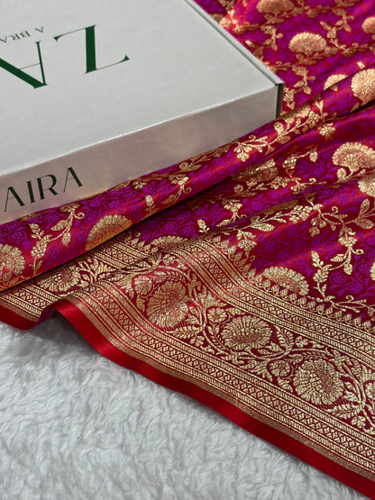 Red Tanchoi Satin Katan Silk Saree SKTM-05