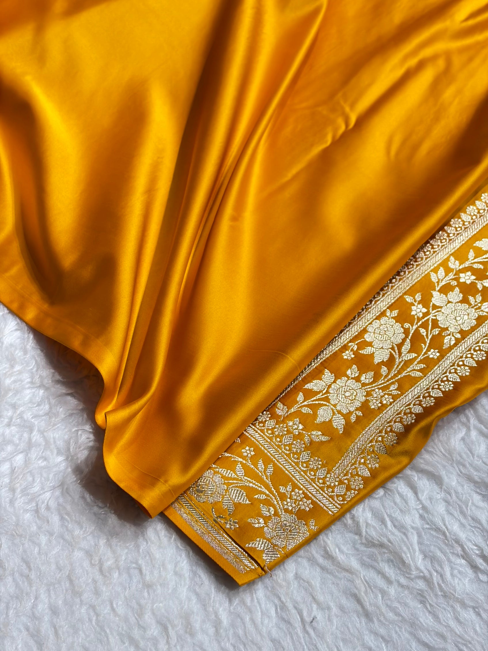 Premium Banarasi Satin Katan Saree With Minakari Boota in Mustard Shades SK112