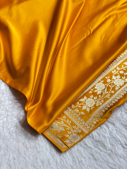 Premium Banarasi Satin Katan Saree With Minakari Boota in Mustard Shades SK112