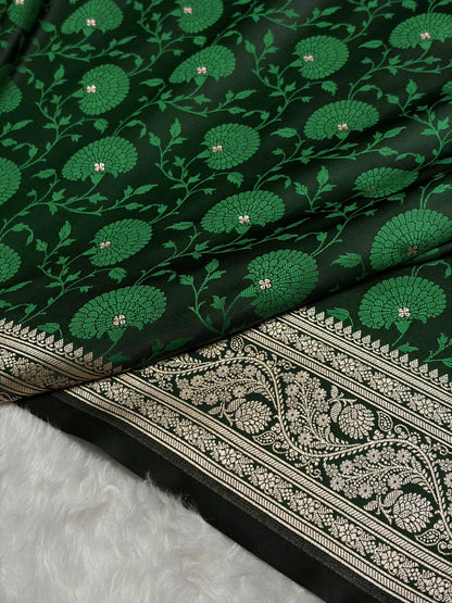 Bottle Green Shades Tanchoi Motif Mashru Silk Saree MST-11