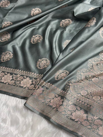 Pastel Gray Boota Mashru Silk Saree MS24