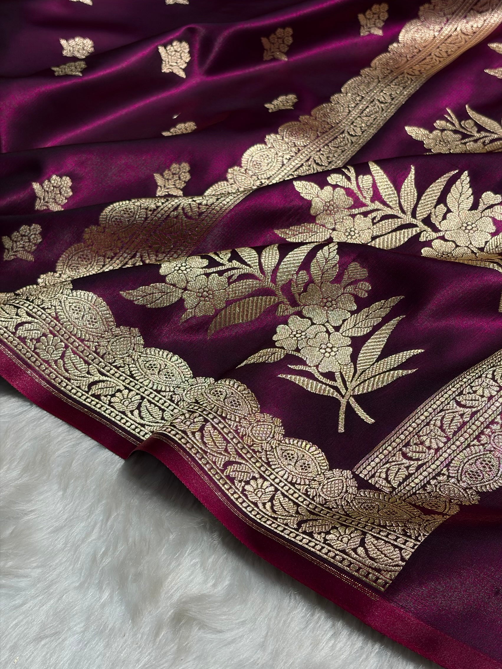 Light Wight Satin Silk Boota in Wine Shades with brocade Blouse SS07