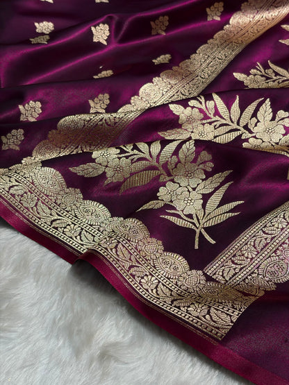 Light Wight Satin Silk Boota in Wine Shades with brocade Blouse SS07