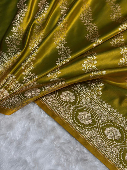 Liril Mehendi Floral Cross Pattern Satin Katan Silk Saree SK74