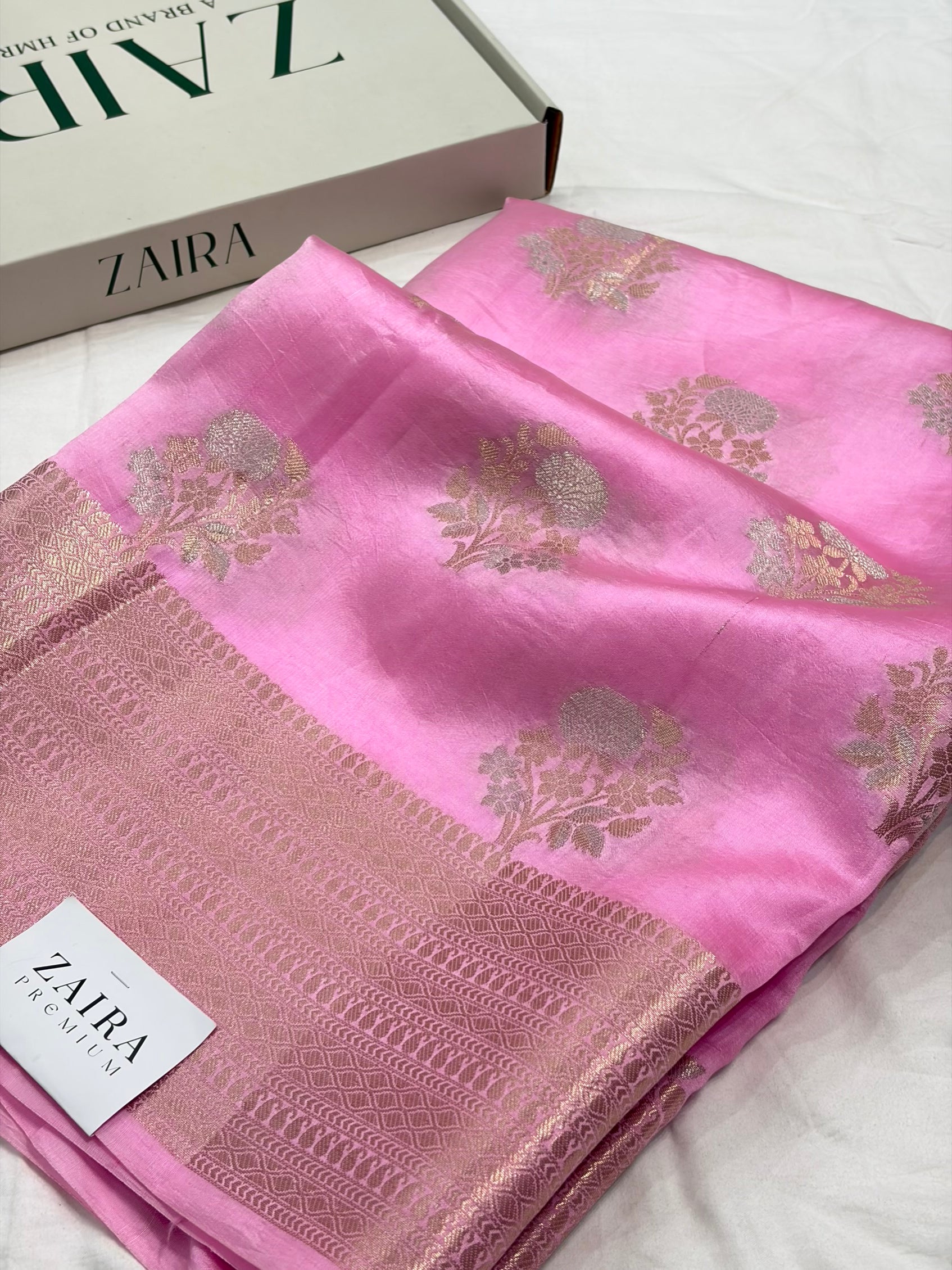 Blush Pink Minakari Flower Booti Pure Caramel Silk Saree