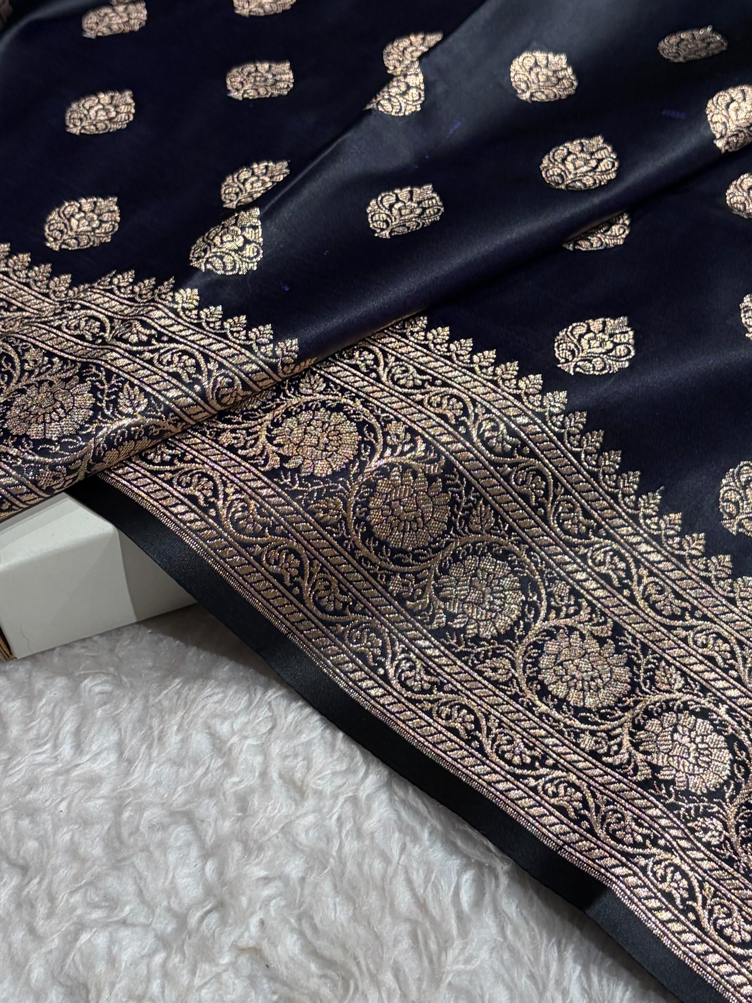 Boota Katan Silk Saree In Dark Navy Blue Shades SK02