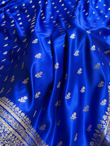 Banarasi Satin Katan Saree With Boota in Royal Blue Shades SK89