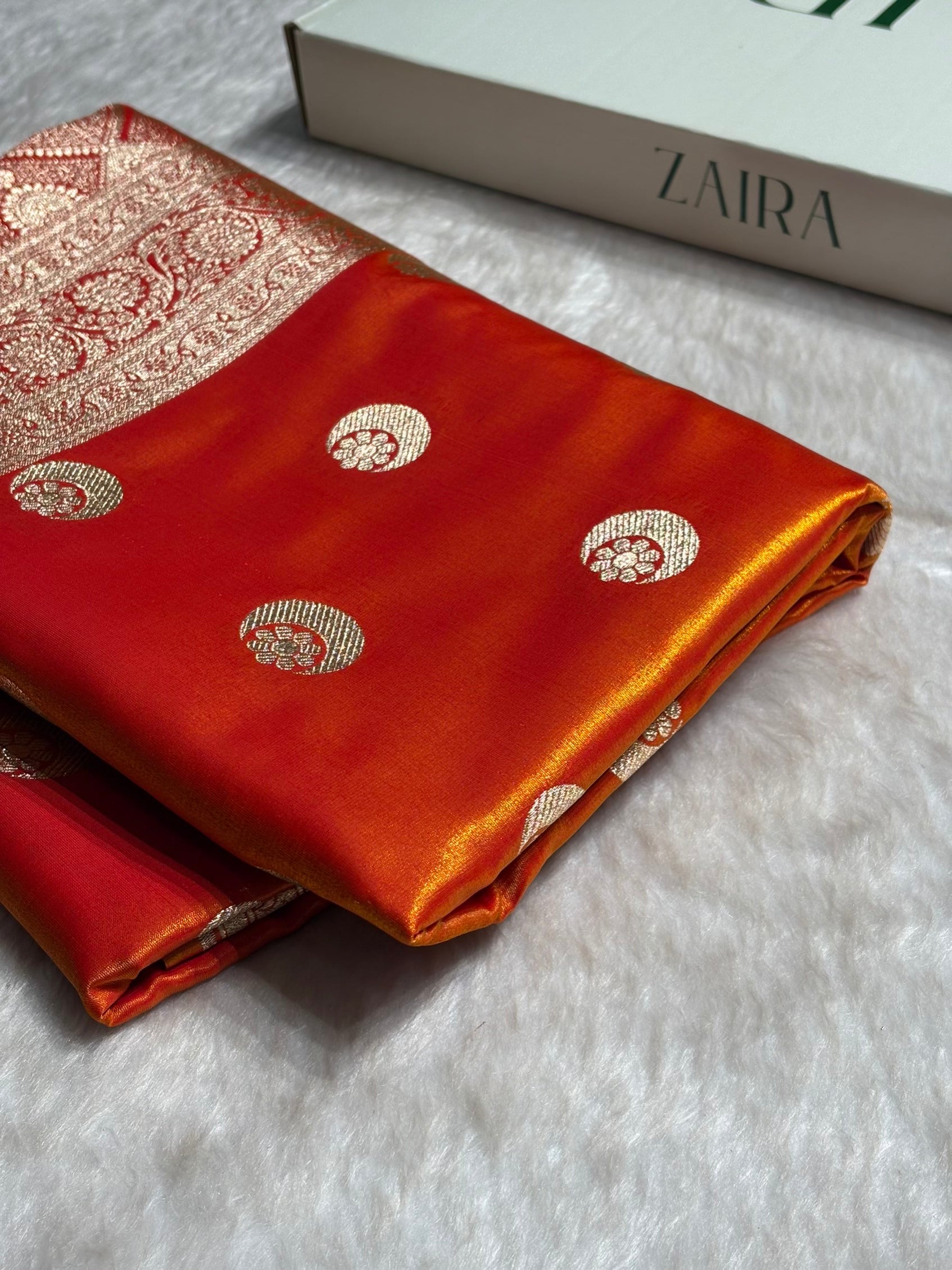 Orange Chand Tara Satin Silk Saree SS04