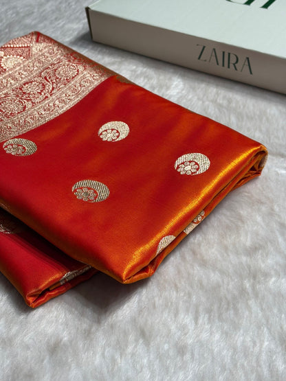 Orange Chand Tara Satin Silk Saree SS04
