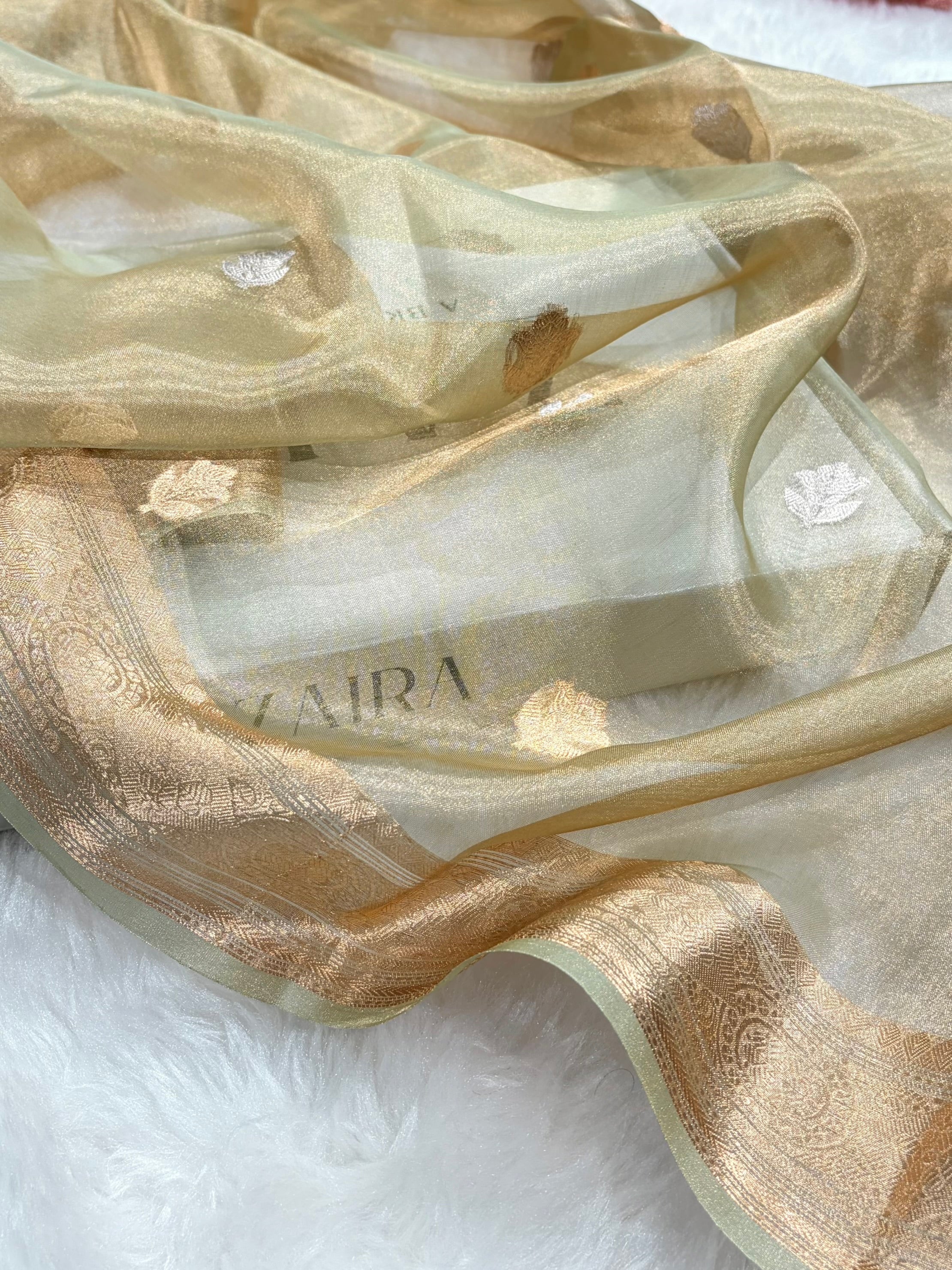 Tusser Bananasi Floral Shades Pure Tissue Silk Saree PT-37