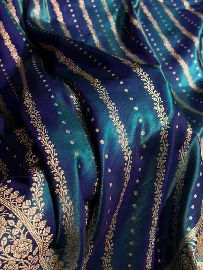 Banarasi Peacock Shades Cross Pattern Banarasi Satin Silk Saree SS61