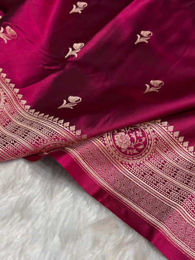 Wine Boota With Floral Border Mashru Silk Saree MSM-96