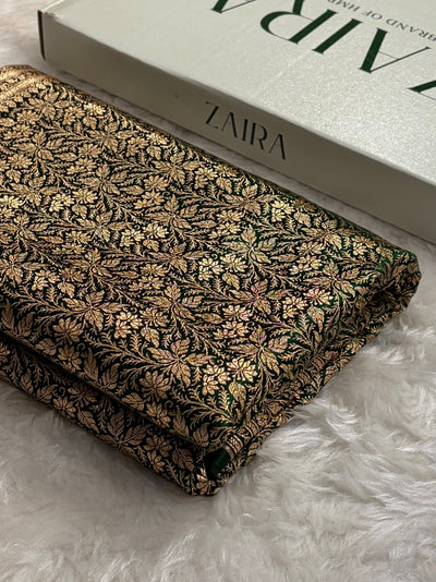 Bottle Green Shades Brocade Satin Silk Saree Banarasi Saree Shades SS30